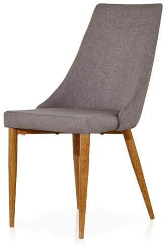 Esszimmerstuhl Polsterstuhl Esszimmer Hellgrau | Metallgestell in Holzoptik Eiche | BHT 46,5 x 90 x 63 cm | 110 kg max. Belastbarkeit | ideal für Küche Büro Wohnzimmer