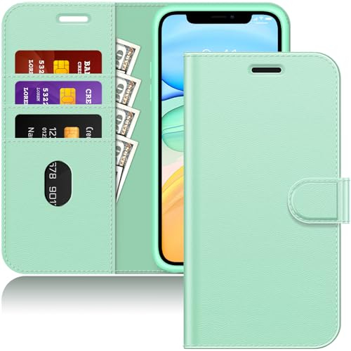 JETech Wallet Case for iPhone 11 6.1-Inch, Shockproof PU Leather Magnetic Flip Cover with Card Holder and Stand Feature (Green)