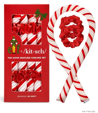 Elf x Kitsch Lockenwickler über Nacht aus Satin, hitzefreie Lockenwickler für weiche Locken, Lockenstab Stirnband - Zuckerstange