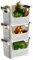 Qualiware 3 Pack Plastic Stackable Storage, Stacking Baskets for Organising Fruits Vegetables Condiments Toiletries Snacks Kitchen Bathroom, Stackable with Open Front, Strong Handles, Wheels