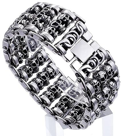 BISONBLUE Armbänder Herren Armband Geschenk Armreif Skelett Schädel Kopf Breite Kette Armband Männer Punk Rock Spirit Biker Männer Armbänder