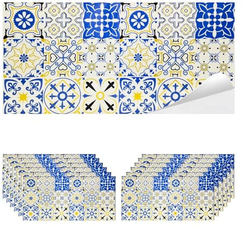 Piastrelle Adesive Muro PVC Cucina Bagno Camera da Letto Paraschizzi Mattonelle per Parete Marmo Pannelli Decorativi 3D in Finta Pietra Alta Risoluzione Impermeabile (12 pezzi - 2.1mq, Maiolica)
