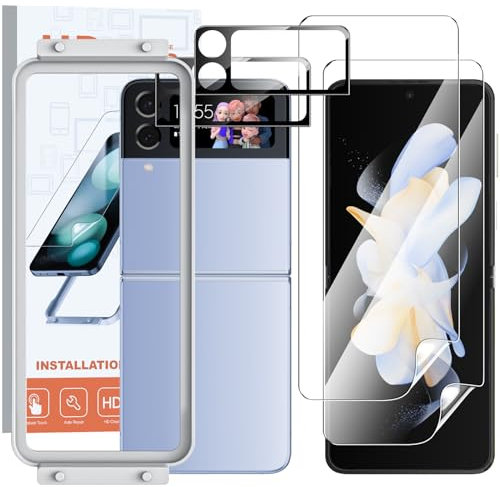 Vizvera Screen Protector for Samsung Galaxy Flip 4 - 2 Pack EPU Film with Tempered Glass Camera Lens Protector - Case Friendly, Clear