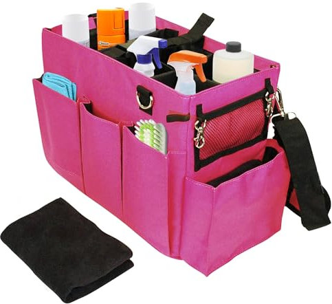 Blue Lilly Large Capacity Cleaning Caddy Bag with Adjustable Straps - Smart Design Cleaning Bags for Housekeepers, Pink Color, Easy to Assemble & Clean - The Ultimate Cleaning Bag Solution (Pink)