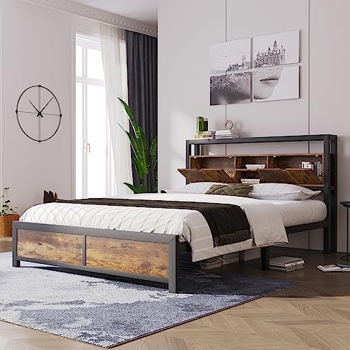 Becag Doppelbett 140x200, Metallbett mit Stauraum-Kopfteil und Metall Lattenrost, Jugendbett Kinderbett, Funktionsbett, Bettgestell aus Metall, Industrielles Bett Bettrahmen, ohne Matratze, Schwarz