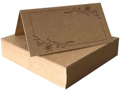 Tischkarten Kraftpapier braun mit Muster | 25, 50, 100 Stück | selbst beschriften | Namensschilder, Platzkarten | für Hochzeit, Geburtstag uvm (100)
