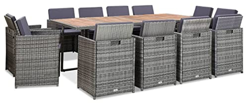 NITCA Rattan Essgruppe 12 Personen Gartenmöbel Essgruppe Garten Sitzgruppe Anthrazit und Braun Rattan Gartenmöbel Set Sitzgarnitur mit Auflagen für Garten Gartengarnitur Balkonmöbel Set Balkongarnitur