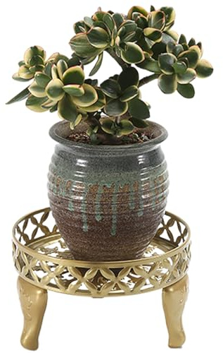 Wedhapy Gold Plant Stand, 10 Inch Round Heavy Duty Plant Stand, Rustproof Iron Corner Plant Stand, Hollow Flower Pot Stands for Indoor Plant Stands
