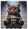 ABAKUHAUS Katze Duschvorhang, Lustiges böses Kätzchen Klassisches Mugshot Whimsical Animal Concept Lustiges Design, Stoffliches Gewebe mit Haken, 175 x 200 cm, Umbra Blasses Blaugrau