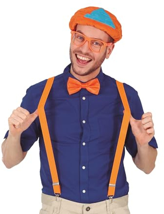 FIESTAS GUIRCA Orangefarbenes Set - Mütze, Schleife, Brille, Hosenträger, Orange 1