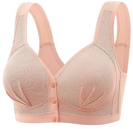 Women Front Button Compression Sports Bra, Women Sexy Lace Frongt Button Shaping Cup Adjustable Shoulder Strap Large Size Bra (01-4-Rose Gold, XL) Soft Everyday Bra Personalised Gifts Sales