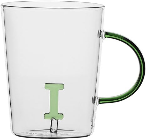 LA PORCELLANA BIANCA - Tazza Lettera 'I' in vetro borosilicato, capacità 400 cc, collezione Allalettera