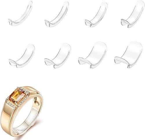 8 Pcs Ring Reducer Invisible,Smaller Ring Sizers Tightener Adjuster for Loose Rings Invisible,Silicone Ring Clips Resizer Spacer,Ring Enhancers with 1 Adhesive Patch,for Women and Men