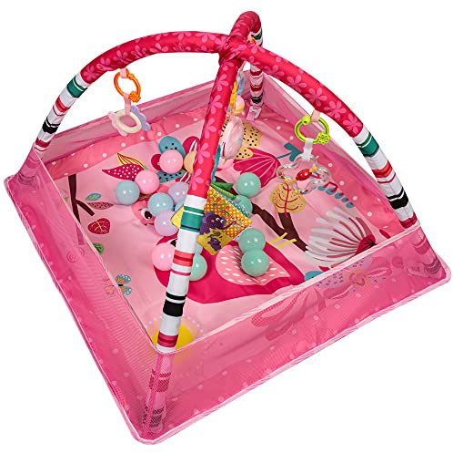 Spielmatte für Babys, Babyspielmatte für Bodenspiel, Krabbeldecke Baby mit Spielbogen abnehmbarem Babyspielzeug und kleiner Ball (Rosa-B)