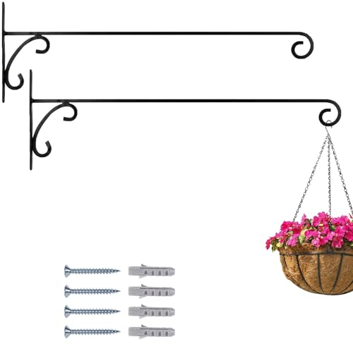 Marrakech Juego de 2 ganchos de pared forjados a mano, color negro, 50 cm de largo, ganchos vintage para atornillar para cestas colgantes y plantas colgantes, soporte para dispositivos Tarmo para