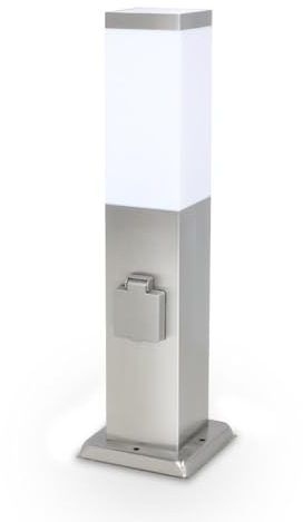 LongLife LED Pollerleuchte mit 2x Steckdosen E27 Fassung IP44 - Hohe: 45cm - Farbe: Edelstahl
