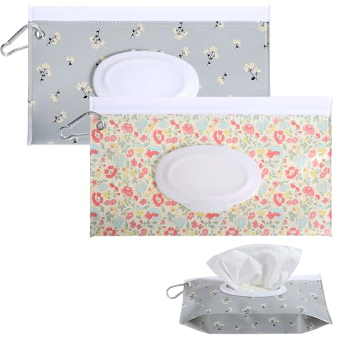 Yolev 2Pcs Baby Wipes Dispenser 24*13.5cm Portable Wipe Holder Wipes Container Reusable Wet Wipe Pouch Refillable Travel Baby Wipes Case for Daily Outings and Travel (Flower Pattern)