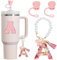 4 Stück Stanley Cup Zubehör Zubehör Set Kompatibel mit Stanley Cup Inklusive 2 Staubdichte Silikonmaterial Strohhalm Abdeckung,1 Rosa Brief Aufkleber,1pc Personalisierte Name Perle Hängen(A)