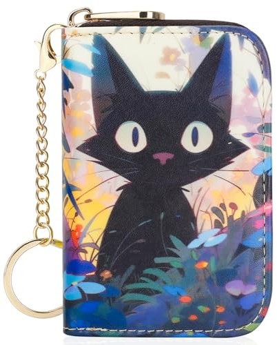 APHISON Porte-cartes de crédit pour femme avec blocage RFID - Joli porte-monnaie artistique de dessin animé - Petite pochette portefeuille pour filles/enfants - 10 emplacements pour cartes, 209-Chat
