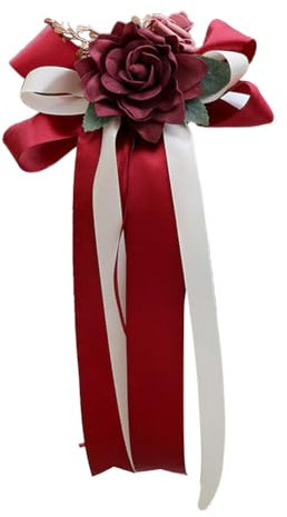 Pmnzdy Lot de 4 nœuds de voiture en soie pour mariage Simulation Rose Ruban Décoration de voiture Barre de poignée de porte Rétroviseur de chaise de mariage pour fête de mariage Église Voiture de