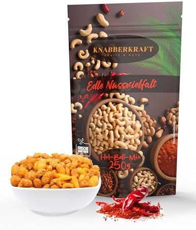 Knabberkraft Hot Bali Nussmix - Premium Cashews, Erdnüsse, Leichte Schärfe - Exotischer Snack - Gesunde Knabberei - 250g