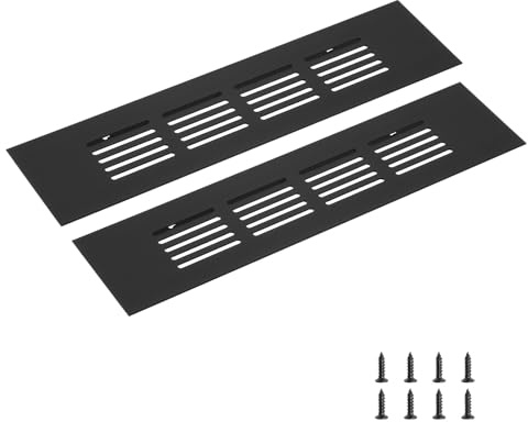 sourcing map Rectangle Ventilation Grille, Aluminum Alloy Mesh Air Vent Cover Louvered Ventilation Cover with Mounting Screws for Cabinet Shoe Closet (200x50mm/8x2, Black)