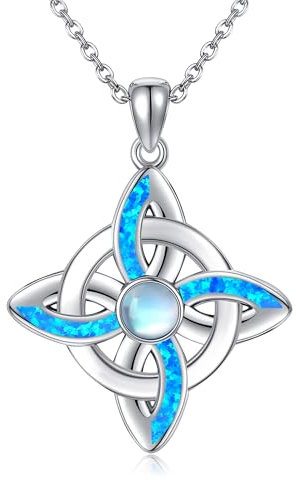 DAYLINLOVE Hexen Knoten Halskette 925 Sterling Silber Blau Opal Hexe magischer Knoten Anhänger Keltischer Schmuck für Frauen Geschenke