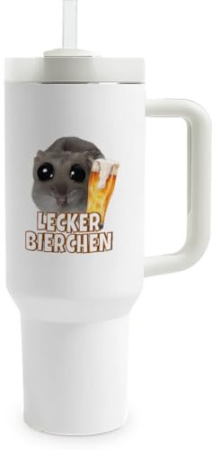 Prozente Momente Lecker Bierchen - Thermobecher | 1,2 Liter Fassungsvermögen | inkl. Trinkhalm | hochwertig | lustige Motive | doppelwandiger Becher To Go