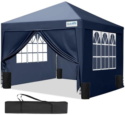 Quictent Pavillon 3x3 Faltpavillon mit 4 Seitenteilen, Wasserdicht Gartenpavillon (Blau)