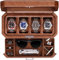 ROTHWELL Uhrenbox aus Leder mit 4 Schlitzen und Aufbewahrungsschublade – luxuriöser Schmuck-Organizer, verschließbare Vitrine mit Echtglas-Oberseite – Uhrenbox für Damen und Herren (hellbraun)