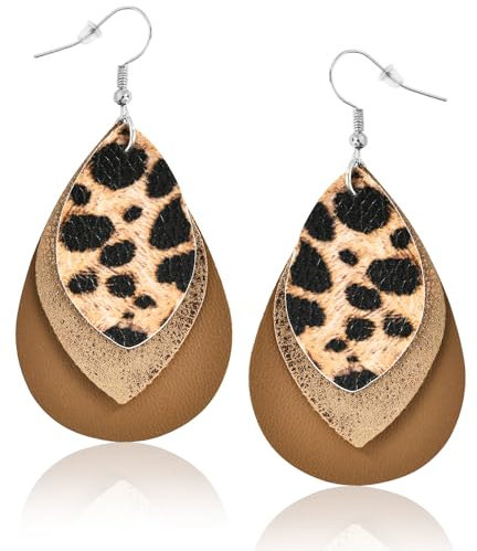 Ohrringe Leopardenmuster, Leo Ohrringe Damen, Leo Print Ohrringe, Leoparden Ohrringe Damen, Ohrringe Boho, Leder Hängende Ohrringe, Vintage Schmuck für Damen für Karneval, Maskeraden, Cosplay (D)