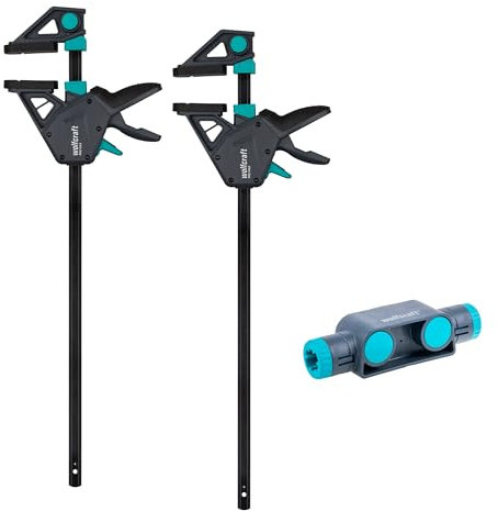 wolfcraft Juego de 2 sargentos monomanuales XL Pro Max 450 mm y conector I 8663060 I potentes abrazaderas para las más altas exigencias profesionales, incluido conector