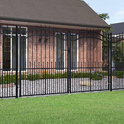 ShGaxin Porte de clôture pointe lance, clôtures pour jardin, clôtures métalliques, panneaux de clôture, porte jardin métallique, acier enduit noir 305 x 223 cm