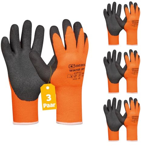 Gebol - Winter Grip, Thermo-Arbeitshandschuhe mit wasserdichter Beschichtung für mehr Grip, Inhalt: 3 Paar (Multipack), Farbe: Orange/Schwarz (L (Gr. 9))