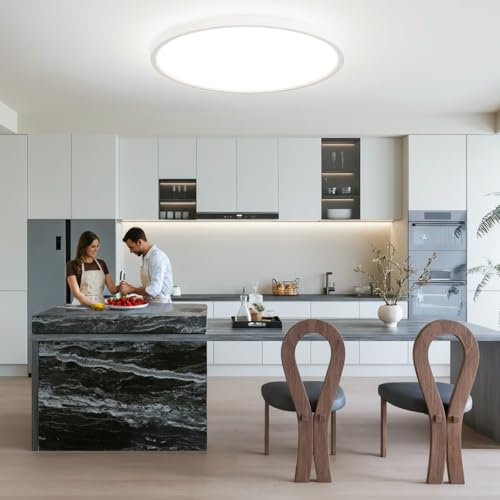 Kuwork Plafonnier LED Rond, Salle de bain Lumière Plafond IP44, 4000K Lumière Panneau Plat pour Chambre Ccuisine Bureau Salon, 48W 40CM