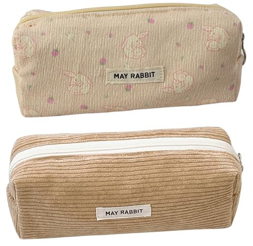 GmwyCzV 2 Stück Pencil Case Cord-Stoff, Waschbar Stiftemäppchen, Tragbares Federmäppchen mit Praktischem Reißverschluss, Aesthetic Federmäppchen, für Teenager Männer Und Frauen (Aprikose+Rosa)