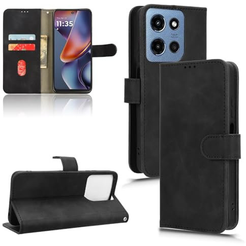 tuanshunhengb Étui à Rabat pour Smartphone Étui Portefeuille Compatible avec Motorola Moto G 5G 2025 avec Porte-Cartes, étui à Rabat en Cuir PU avec dragonne, Housse de Protection Antichoc(Svart)