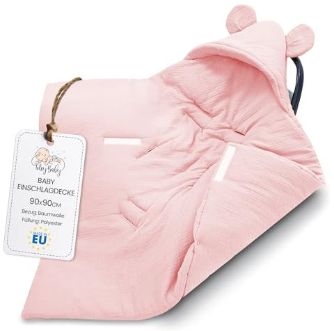 Einschlagdecke Musselin Babyschale Baby Decke 90x90 cm - Winterschlafsack Blanket Fußsack Kinderwagen Zubehör für Neugeborenen und Kleinkinder Winter Einschlagsdecken Puderrosa