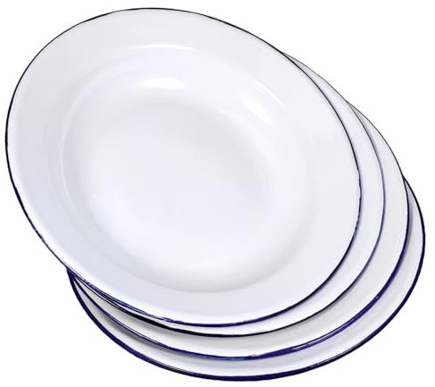 BESTYASH 4pcs Vintage Enamel Plate Flat Rim Shallow Bowls for Appetizer Plates Kitchen Steak Dinner Multifunctional Dinner for Home Camping Outdoor