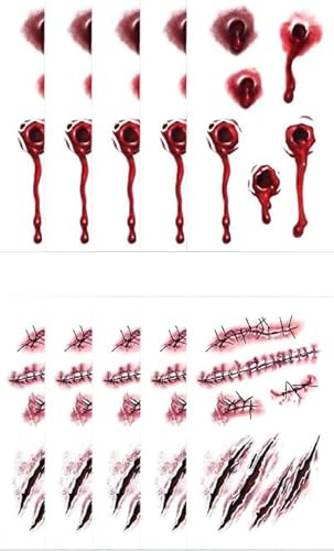 DERAYEE 10 FeuillesTatouages Temporaires Halloween,Autocollants Cicatrices Fausse Gale pour Cosplay Maquillage Fête