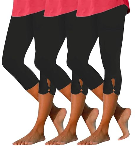 Lot de 3 Legging Sport Femme Pantalon de Yoga Taille Haute Pantacourt 3/4 Legging Anti Cellulite Opaque Corsaire Souple Pantalon Court Slim été pour Femmes Pas Cher