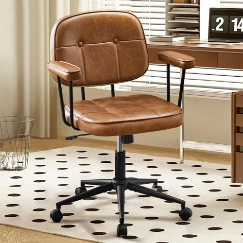 Hellove Schreibtischstuhl Bürostuhl Ergonomisch mit Armlehnen PU Leder 360° Drehstuhl Höhenverstellbarer Computerstuhl für Arbeitszimmer Homeoffice Büro Wohnzimmer Schlafzimmer, Braun