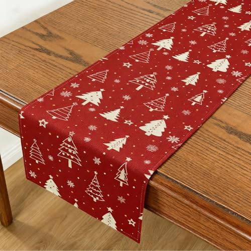 Tischläufer Weihnachten Rot 33x183cm, Weihnachtsbaum Weihnachtstischläufer Modern Weihnachts Tischdeko, Weihnachtstischläufer Modern Rot, Winter Christmas Küche Tisch Dekoration Drinnen Party Dekor