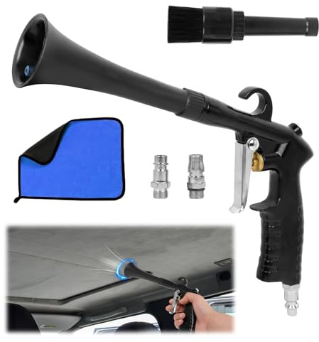 2 Nozzles Air Cleaning Gun, Dry Cleaning Gun Quickly Blasts Dust, Air Tool Blow Gun with Microfiber Towels for Compressor Dust Cleaning, Car Detailing Tool for Interiors Exteriors Deeply Cleaning