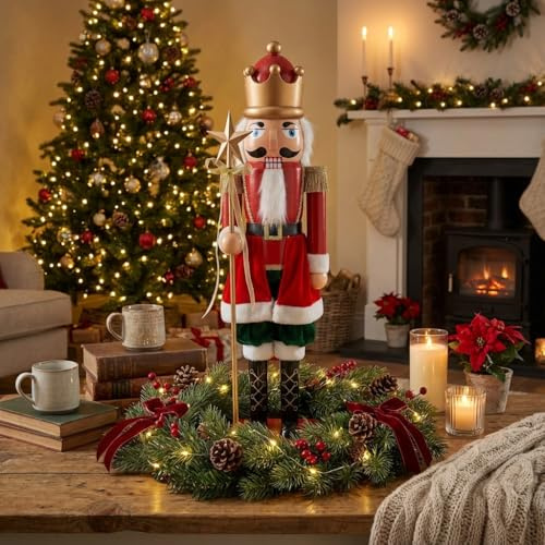 Weihnachtsdeko Nussknacker Figur – Klassische Weihnachtsdekorationen – Karoline & Co Nussknacker Soldat 80 cm in Rot im Premium-Stil