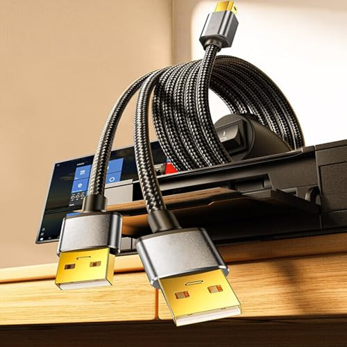Drucker Kabel Splitter, mit Schalter, 2 in 1 USB B zu Dual USB A Stecker Splitter Kabel, USB 2.0, 3.5m, 2 In 1 Out Shared Drucker, Scanner, Zwei Computer können einen Druckgerät angeschlossen werden