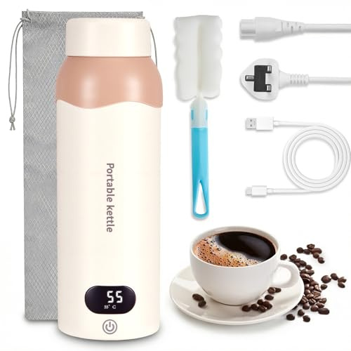 Travel Kettle, 500ML White Electric Kettle, 6-Temp & Dual-Power (Type-C/220V), Fast Boil & Keep Warm, Mini Portable Kettle for Travel, Home, Office, Travel Kettle to Take on Holiday for Tea Coffee