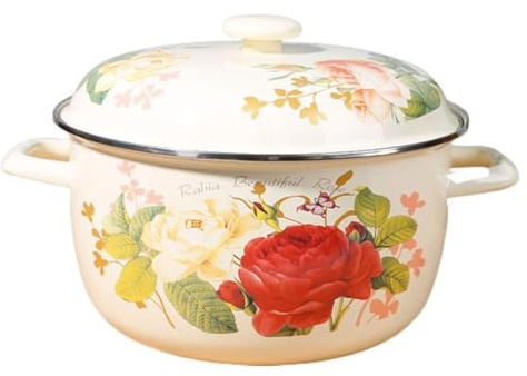 BESPORTBLE Olla Esmaltada Multifunción para Sopa y Estofado Doble Asa, Tapa y Cuerpo Grueso de 18 Cm, Resistente al Calor, Antiadherente y Apta para Cocina Doméstica Color Color Aleatorio