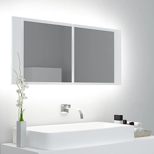 Domary Armoire de Toilette à Miroir LED Blanche avec Lumière RVB pour un Style Contemporain dans la Salle de Bain (Blanche)