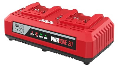 SKIL 3128 AA Zweifachladegerät (2x 20V Max, parallele Ladefunktion, 50-60 Hz, 2.4 A, für „PWRCORE 20™“ Akkus, Typ C Stecker, Handwerker, Werkzeug Zubehör) CR1E3128AA